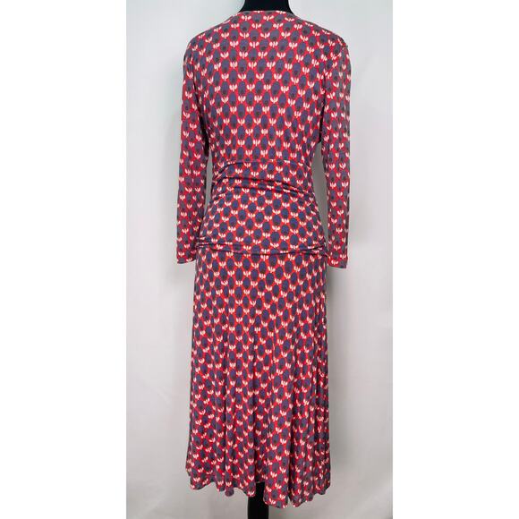 Boden Red & Navy Geometric Print Midi Dress Size 8R - Picture 3 of 9